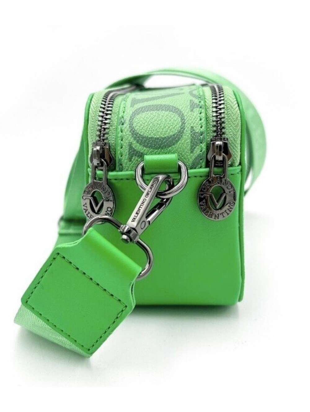 Valentino Orlandi Green Shoulder Camera Bag Silver Hardware Zip Logo Accent